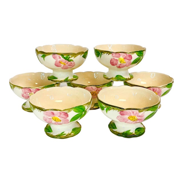 Mid-Century Americana Boho Chic Franciscan Desert Rose Sherbet Cups - Set of 7. For Sale