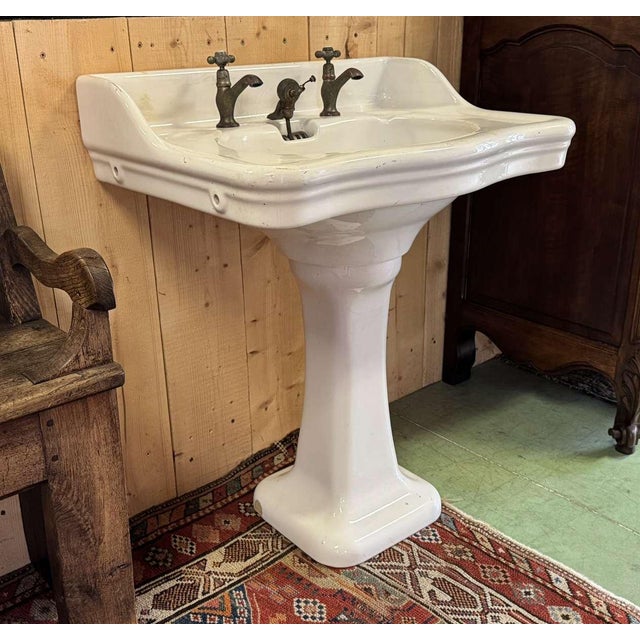 Ceramic Pedestal Sink in Earthenware For Sale - Image 7 of 11