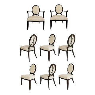 Vintage Barbara Barry for Baker Set of 8 Dining Chairs, Newly Upholstered, 2 Arm, 6 Side For Sale