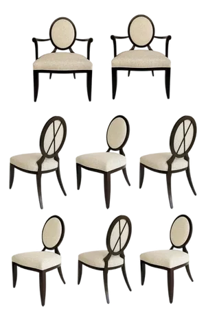 Vintage Barbara Barry for Baker Set of 8 Dining Chairs, Newly Upholstered, 2 Arm, 6 Side