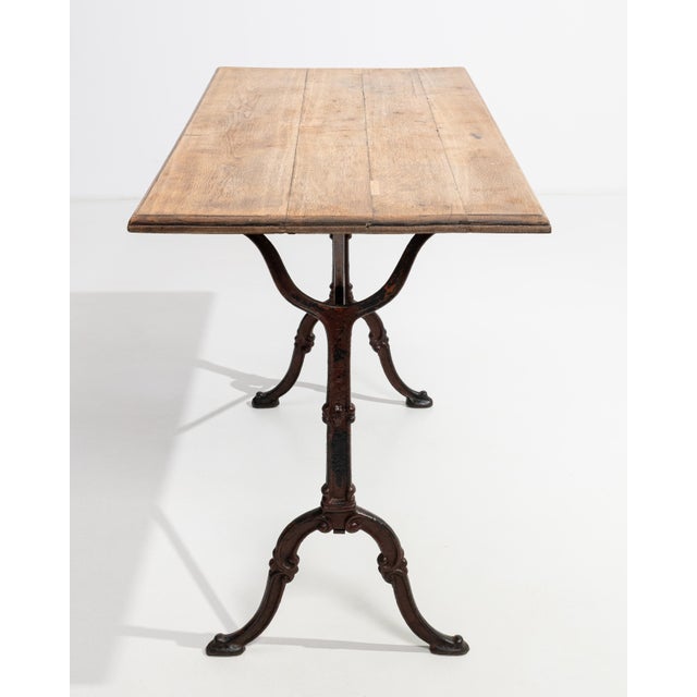 French Cast Iron Bistro Table with Oak Top, Antique, France, 20th Century For Sale - Image 3 of 11