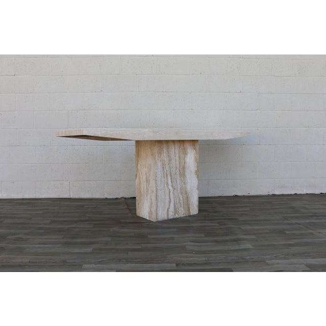 1970s Italian Postmodern Beige Travertine Stone Pedestal Console Table For Sale - Image 10 of 18