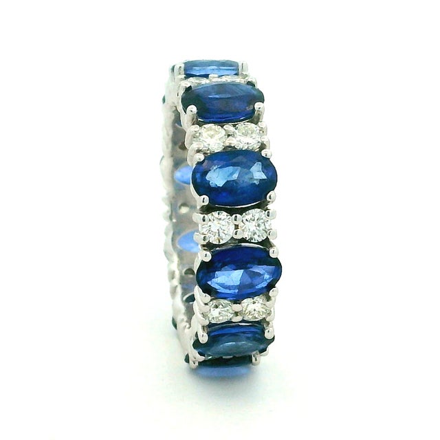 18k White Gold Thai Sapphire and Diamond Eternity Band, Size 6.5 For Sale - Image 12 of 14