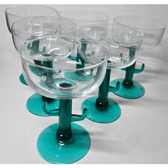 1980s Cactus Stem Margarita Glasses- Set of Six For Sale - Image 6 of 11