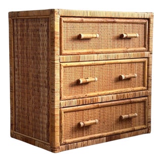 1970s Vintage Woven Rattan Chest of Drawers For Sale