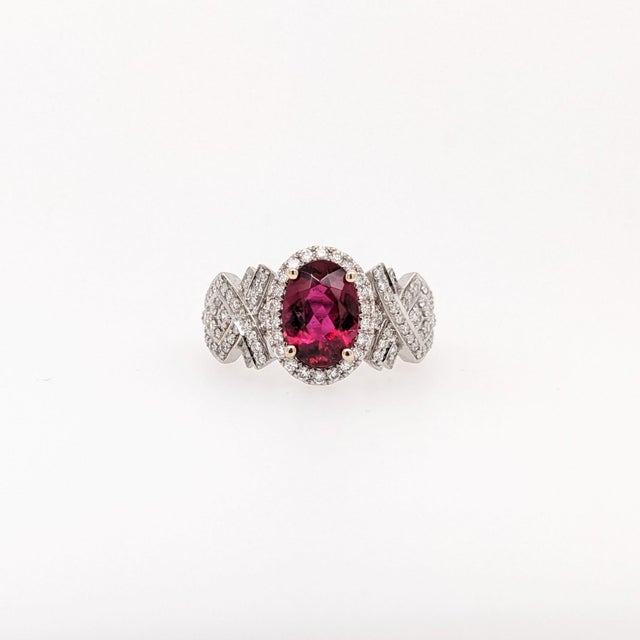1.2ct Stunning Rubellite Tourmaline Ring With Natural Diamonds: Solid 14k Gold, Size 6.75 For Sale - Image 4 of 8