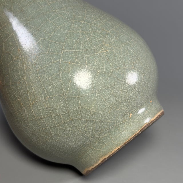 Ceramic Antique Chinese Celadon Crackle‑Glaze Pear‑Form Vase, Collectible Antique For Sale - Image 7 of 8