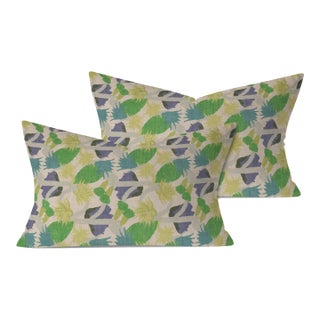 Christopher Farr Cactus Flower in Green 16x24" Pillows - A Pair For Sale