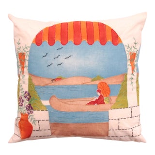Canoe Scene Hand Painted Pillow For Sale