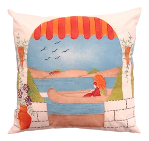 Canoe Scene Hand Painted Pillow