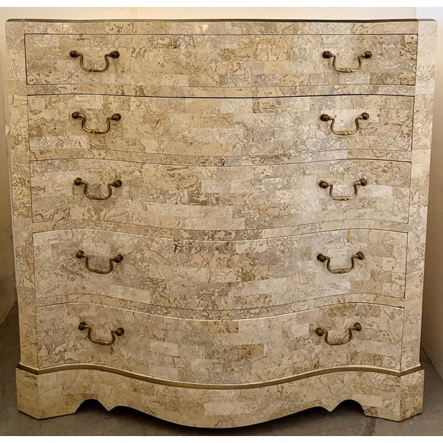 Vintage tessellated stone dresser (also known as a commode or chest of drawers) manufactured by Maitland-Smith. It...