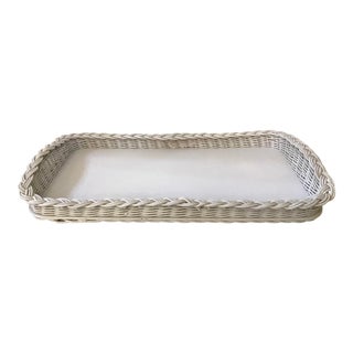 Vintage White Wicker Tray For Sale