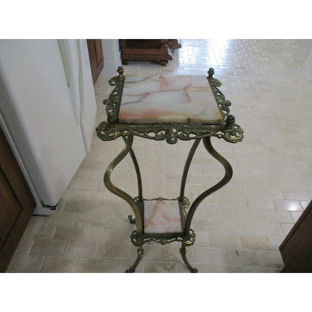 Antique Brass Marble Ornate Rococo Gueridon Candle / Plant Lamp Table Pedestal For Sale - Image 13 of 18