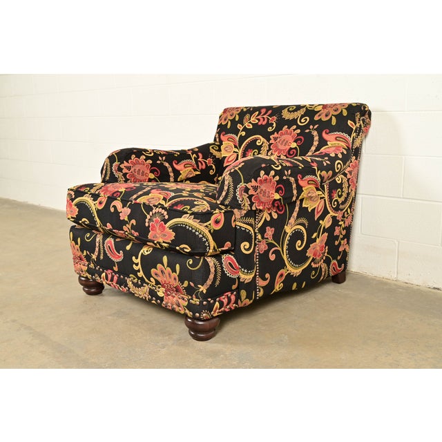 Wood Smith Brothers of Berne Contemporary Lounge Chair and Ottoman in Paisley Upholstery For Sale - Image 7 of 16