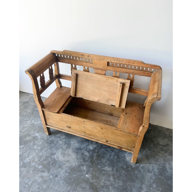English Antique European Pine Storage Bench For Sale - Image 3 of 10