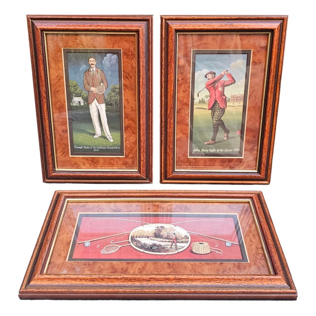Wooden Triptych Golf-Themed Images, England, 1980s, Set of 3 For Sale