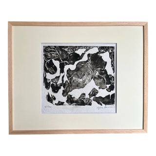 Vintage Abstract Expressionist Wood Block Print Titled “El Toro” by Sylvia T. Gavurin. For Sale