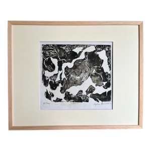 Vintage Abstract Expressionist Wood Block Print Titled “El Toro” by Sylvia T. Gavurin.