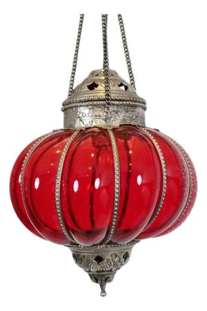 Vintage Indian Red Glass Pumpkin Pendant Light