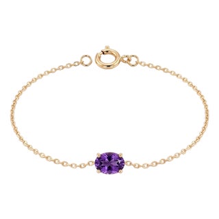 Amethyst East-West Oval Bracelet | Dainty Gold Chain Bracelet | Gemstone Solitaire Minimalist Daily Wear Bracelet For Sale