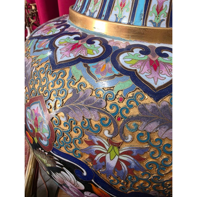 Metal Large Chinese Cloisonné Enamel on Brass Floor Vase – 39 For Sale - Image 7 of 10