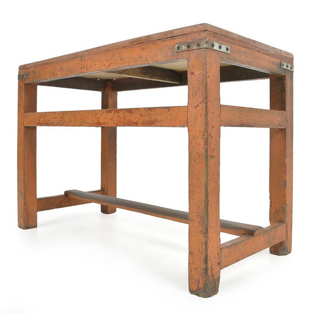 Orange Patinated Wooden Coffee Table For Sale - Image 3 of 7