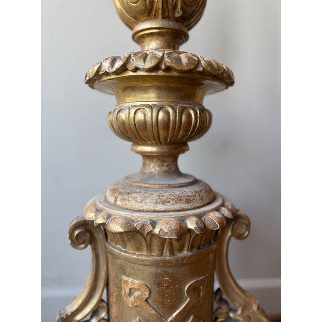 Late 19th Century Antique 1880 Gilded Oak Gold Candlestick For Sale - Image 5 of 7