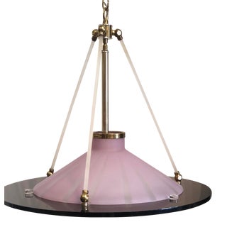 Vintage Stilux Milano Swirled Amethyst Glass + Brass + Lucite Chandelier For Sale