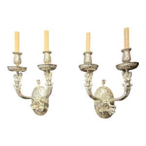 1900 Caldwell Silver Plated Sconces With Mermaid Arms 2 Lights