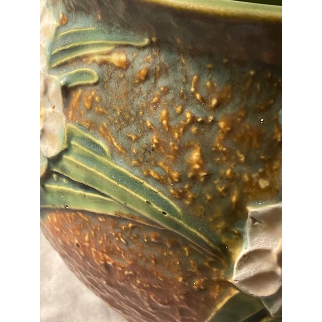 Brown Roseville Jonquil Jardiniere Planter Large VTG 1931 Textured Brown Green Floral 621-10, Attributed For Sale - Image 8 of 12