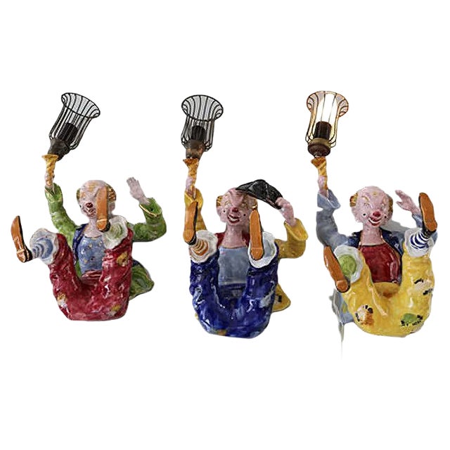 Italian Handmade Ceramic Sconces, 1950s, Set of 3 For Sale