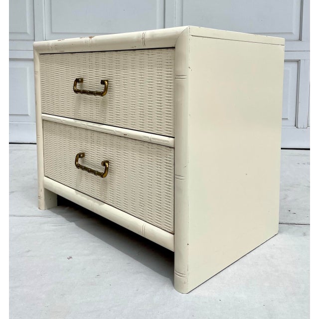 1960's White Faux Bamboo 2-Drawer Nightstand For Sale - Image 10 of 11