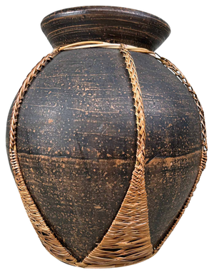 Earthenware Jar Vase with Bamboo Wickerwork, 1920s