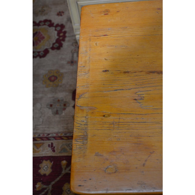 Antique Rustic Pine Work / Side Farmhouse Kitchen Table With Long Drawer For Sale - Image 4 of 18