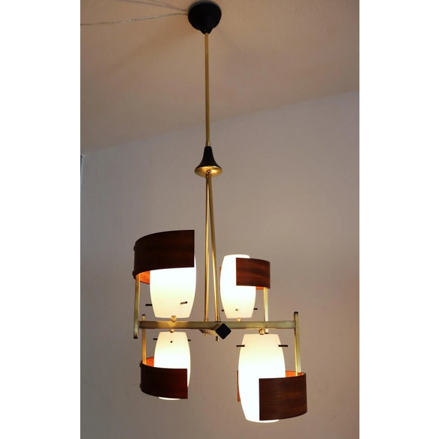 Mid-Century Modern Italian Teak and Glass Chandelier, 1960s For Sale - Image 11 of 18