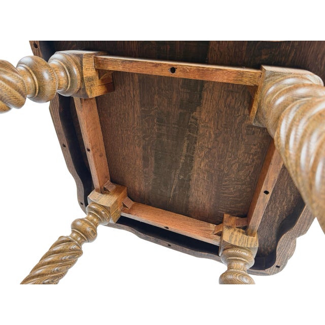 Early 20th Century Tiger Oak Barley Twist Table With Glass Ball & Claw Feet For Sale - Image 17 of 17