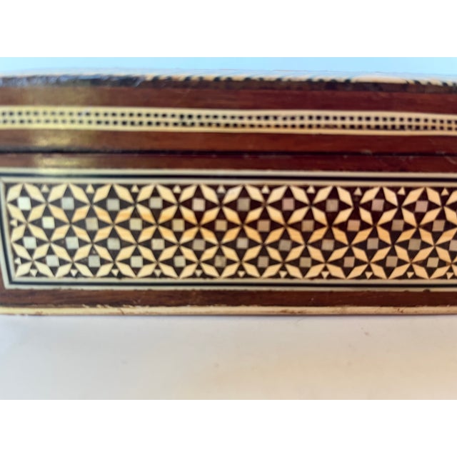 Mid 20th Century Vintage Inlaid Wood Mother of Pearl Jewelry Box For Sale - Image 11 of 12