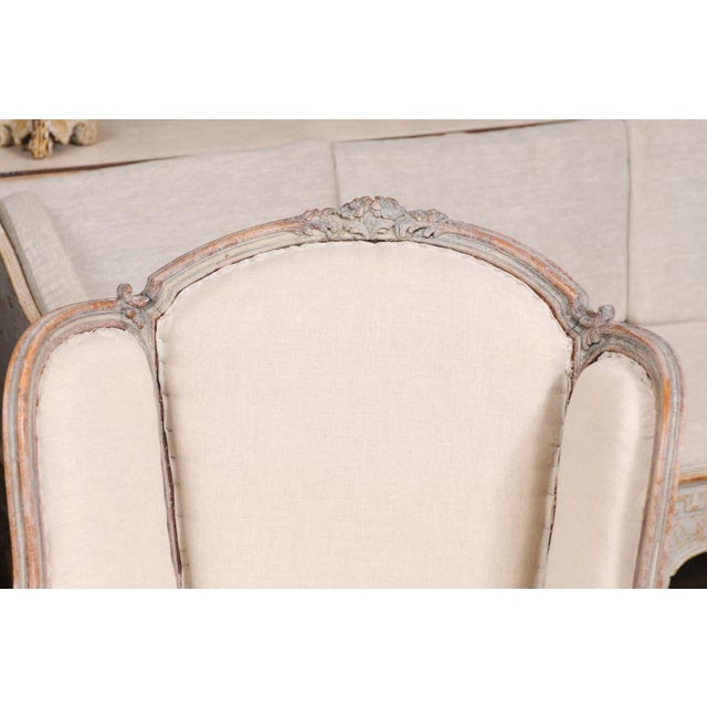 French French Louis XV Style 1880s Painted Bergère Chairs with Carved Floral Motifs - A Pair For Sale - Image 3 of 12