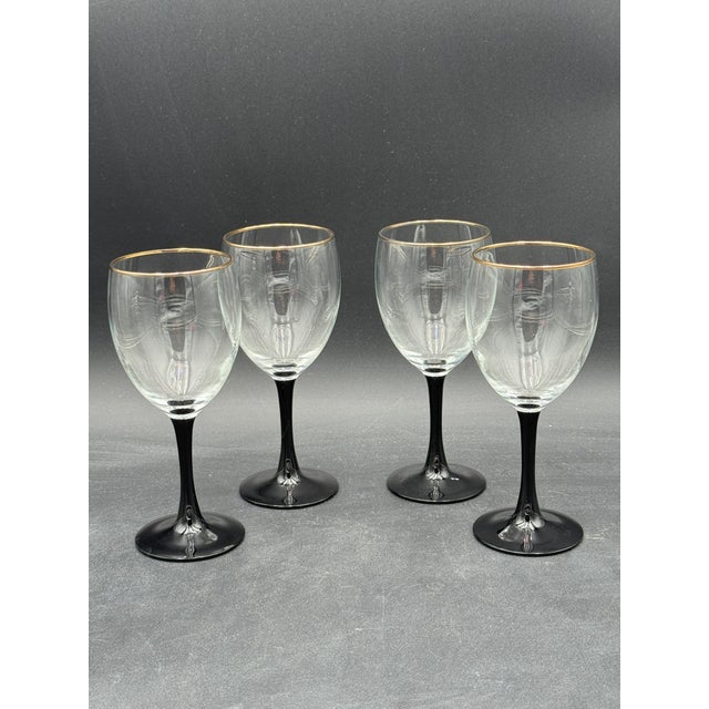 Vintage Wine Glasses by Luminarc Stemware Gold Trim 7" Set of 4
