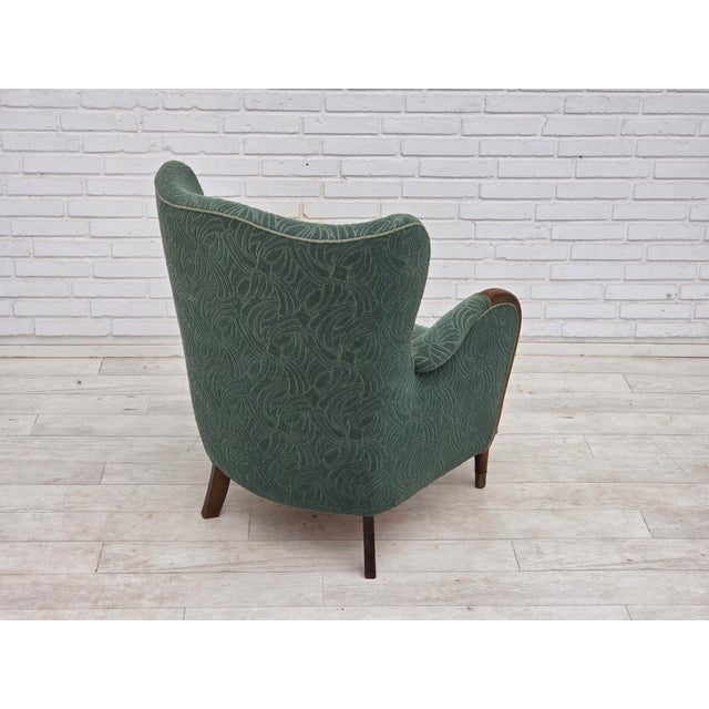 Vintage Danish Lounge Chair in Green Furniture Velour and Beech Wood, 1960s For Sale - Image 9 of 18