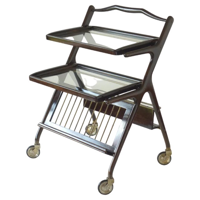 Mid-Century Brass & Rosewood Trolley by Cesare Lacca, Italy, 1950s For Sale