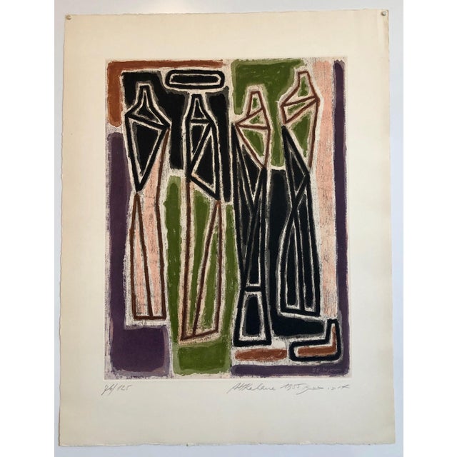 Aharon Kahana, 1959 Israeli Aharon Kahana Modernist Aquatint Etching Judaica Rabbi & Students, c.1959 For Sale In Miami - Image 6 of 6