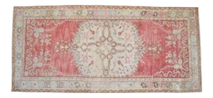Distressed Hand Knotted Muted Color Oushak Floral Medallion Rug