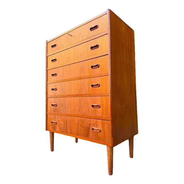 Danish Teak Chest of Drawers with Recessed Handles and Lock For Sale