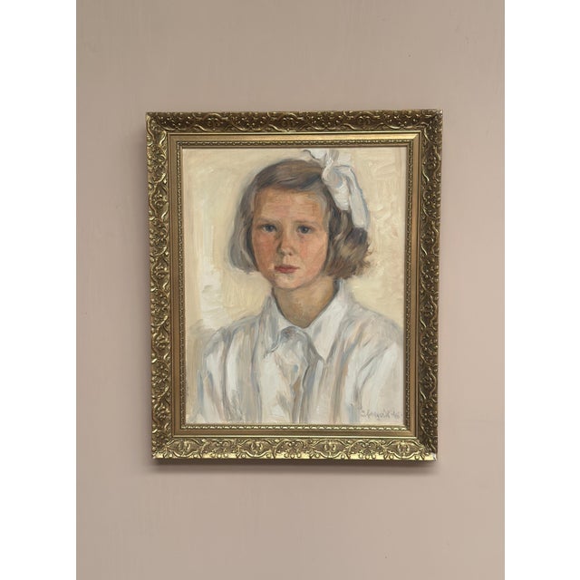 1940s P. O. Linquist, Portrait of a Girl, 1946, Oil on Panel, Framed For Sale - Image 5 of 18