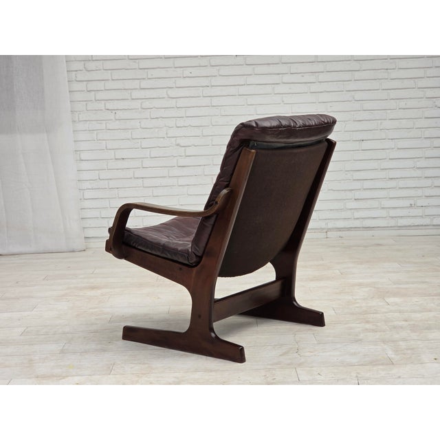 Scandinavian Armchair in Brown Furniture Leather, 1970s For Sale - Image 15 of 18