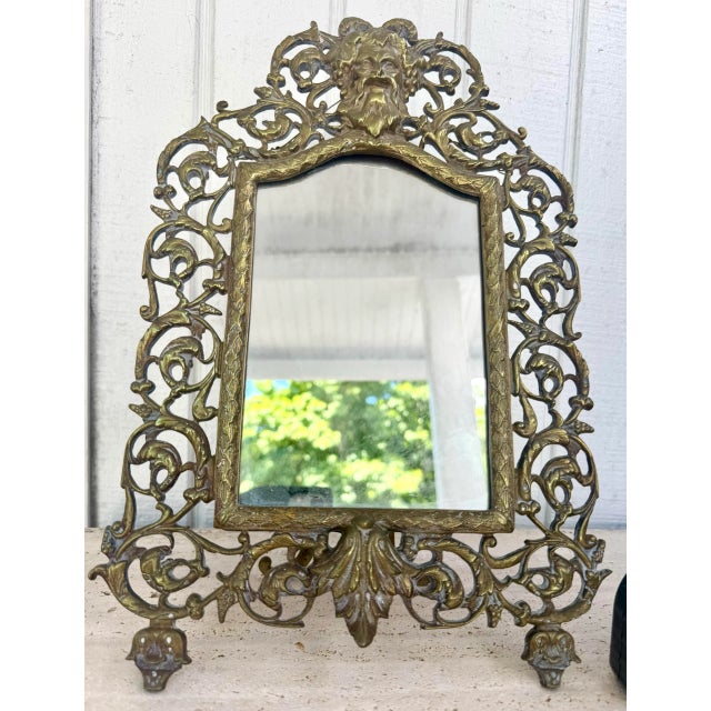 Antique Bronze Ornate Gone With the Wind Standing Dresser Vanity Makeup Table Mirror For Sale - Image 11 of 12