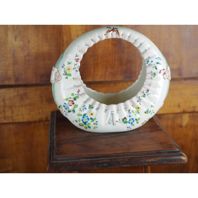 19th French Majolica Bag Shaped Flower Basket With Butterflies, Bird-Of-Paradise and Flowers For Sale - Image 9 of 13