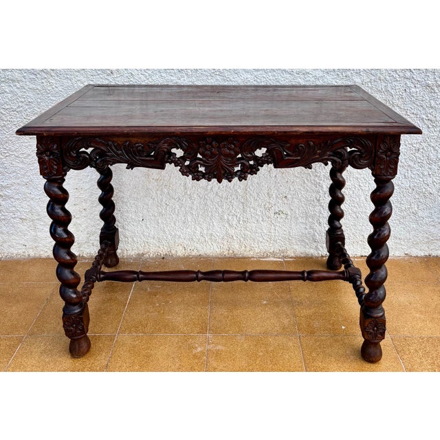 19th Century 19th Century French Louis XIV Breton Carved Oak Sofa Table Desk, 1890s For Sale - Image 5 of 11