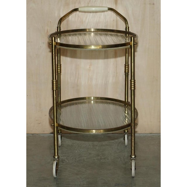 Art Deco Frosted Glass & Polished Brass Drinks Trolley, 1920s For Sale - Image 12 of 15